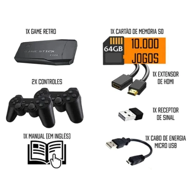 Video Game Stick Box 35.000 Jogos 4K Controle Wireless (2 Controles)